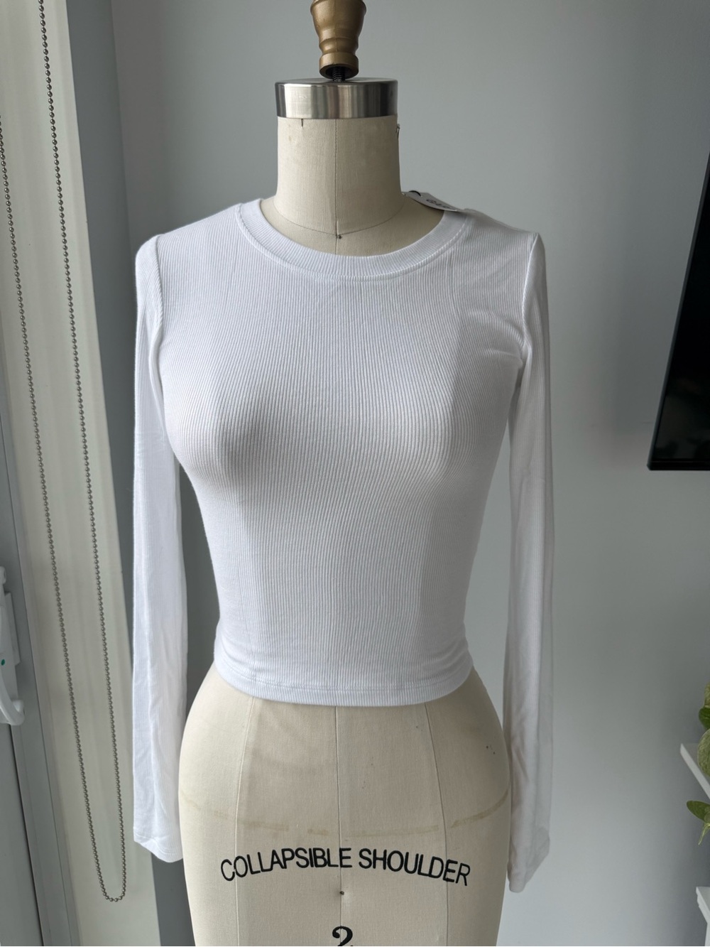 Garage White Ribbed Long-Sleeve Crewneck Top